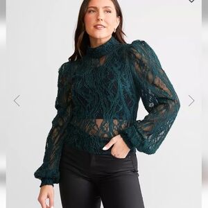 NWOT Red By BKE Beaded Lace Green Blouse